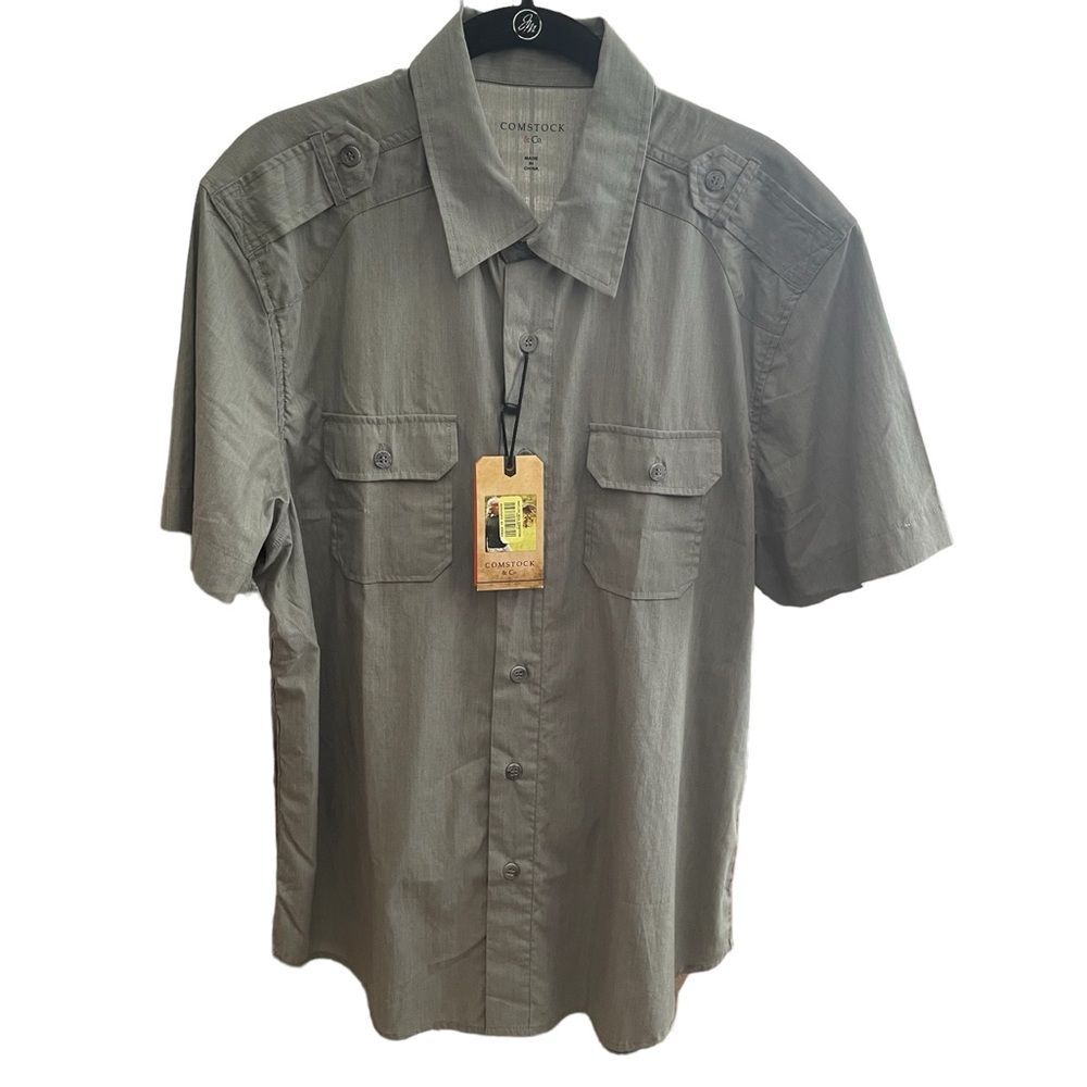 Comstock & Co. Short Sleeve Green Outdoors Shirt w/Pockets Mens Size Large NWT